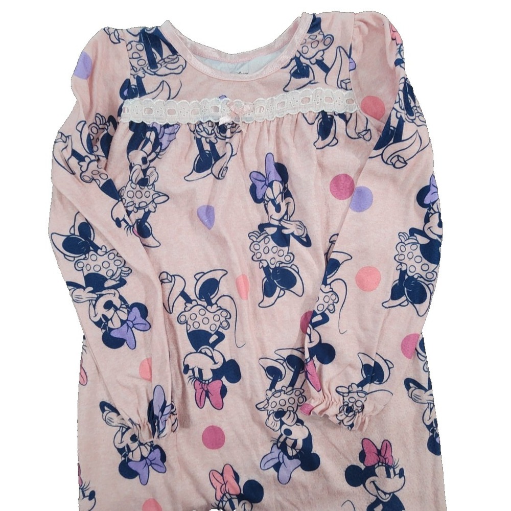 Disney Minnie Mouse Girls Pink Fleece Nightgown Long Sleeve Polka Dot Size 8 - Picture 2 of 4